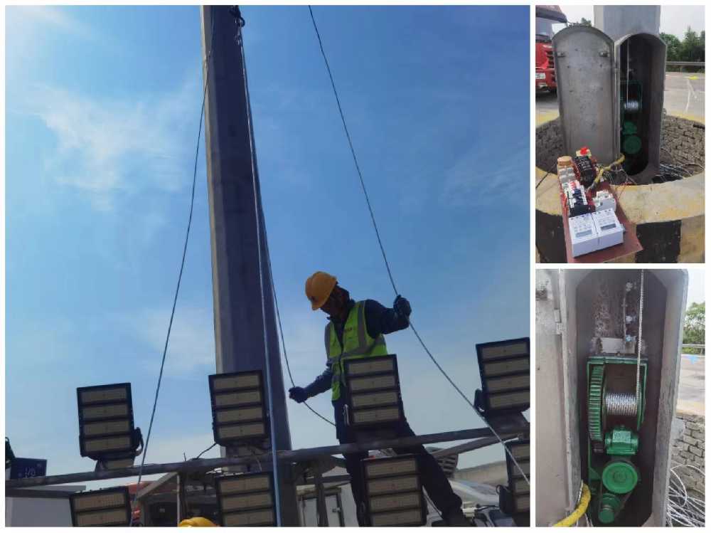 陕西京哈高速服务区改造高杆灯安装现场